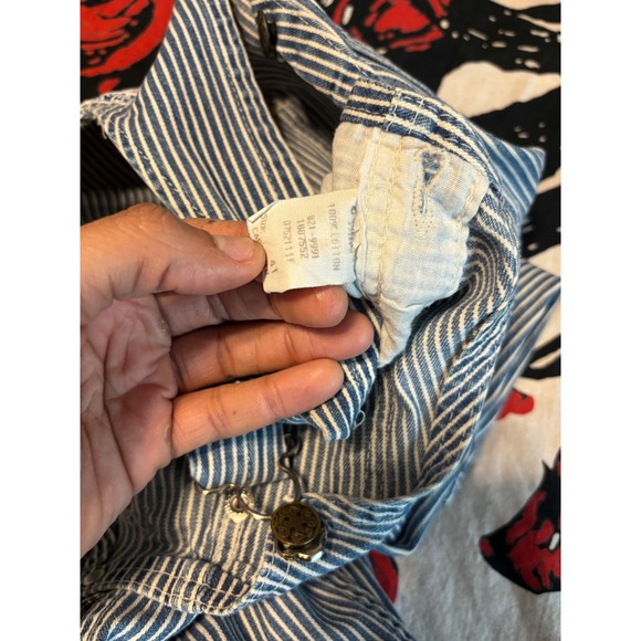 OshKosh B'gosh Kids Blue White Pinstripe Denim Overalls Bib Pants Size 4T - Picture 3 of 6